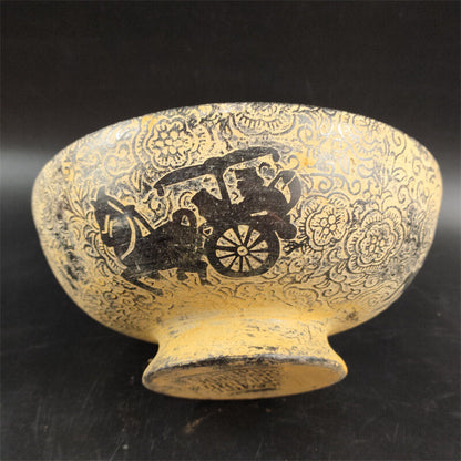White Marble Carving Horse-Drawn Cart Dragon and Phoenix Tea Bowl Jade Bowl