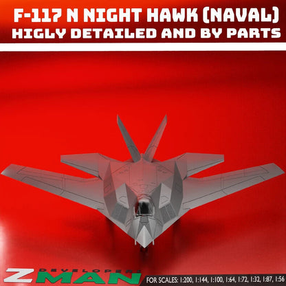 1/144 U.S. Navy-type f117N Nighthawk Stealth Bomber Unpainted Model 3D Printed