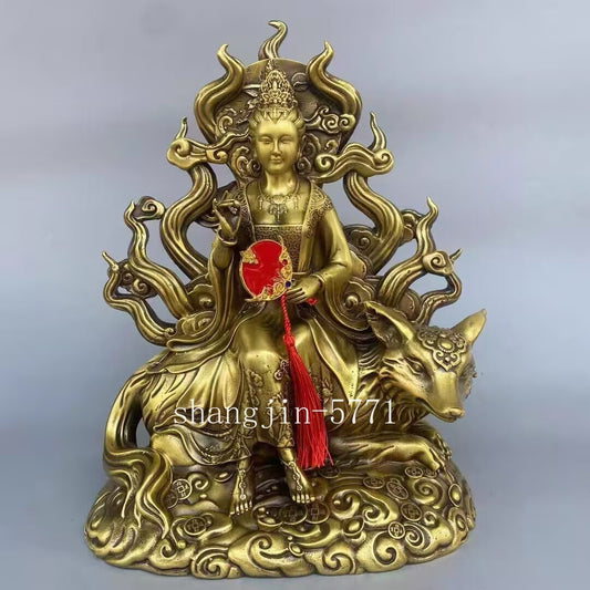 Brass Nine-tailed Fox Godness Statue Couple Love Feng Shui Bedroom Decor