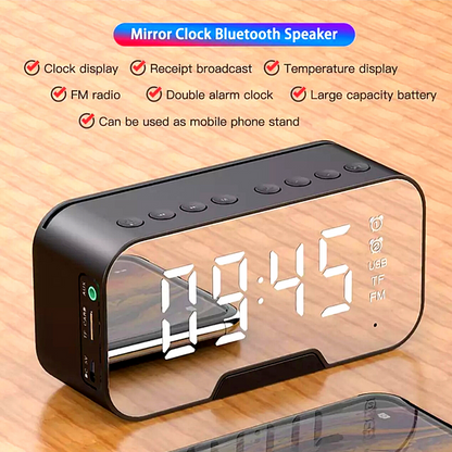 Reloj Despertador Con Espejo LED Radio FM De Bluetooth Música Inalámbrico Alarma