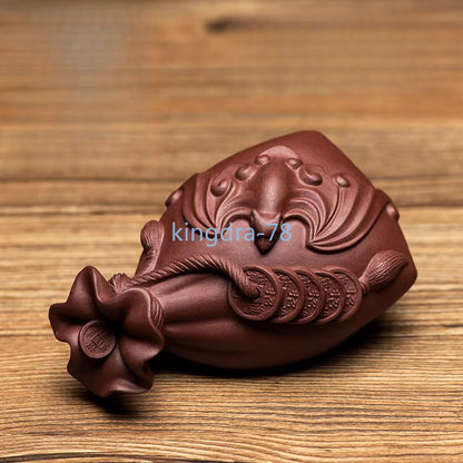 12cm Purple Clay Tea Pet Luck Bag Handmade Ornament Tea Playing Decoration