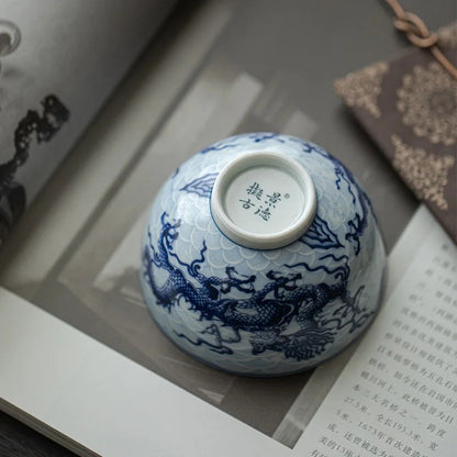 165ml Chinese Blue-and-White Porcelain KungFu Tea Bowl Dragon Pattern Teaware