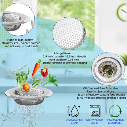 2PCS 4.5" Kitchen Bathroom Sink Strainer Stainless Steel Filter Drain Strainer