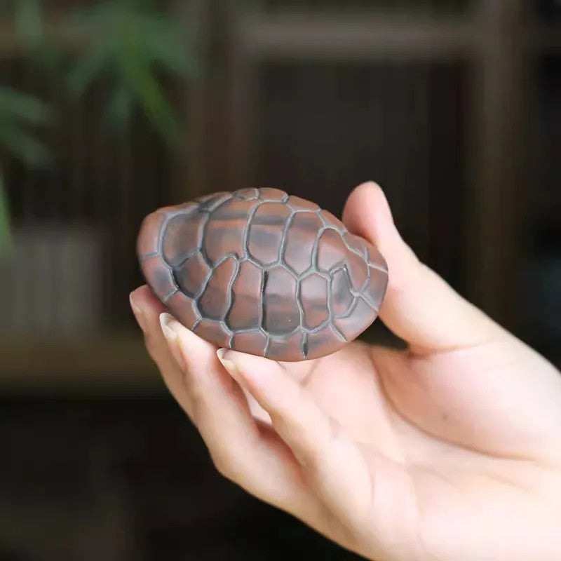 6.5cm Chinese Vintage Pottery Hand Carved Turtle Shell Tea Pet Ornaments
