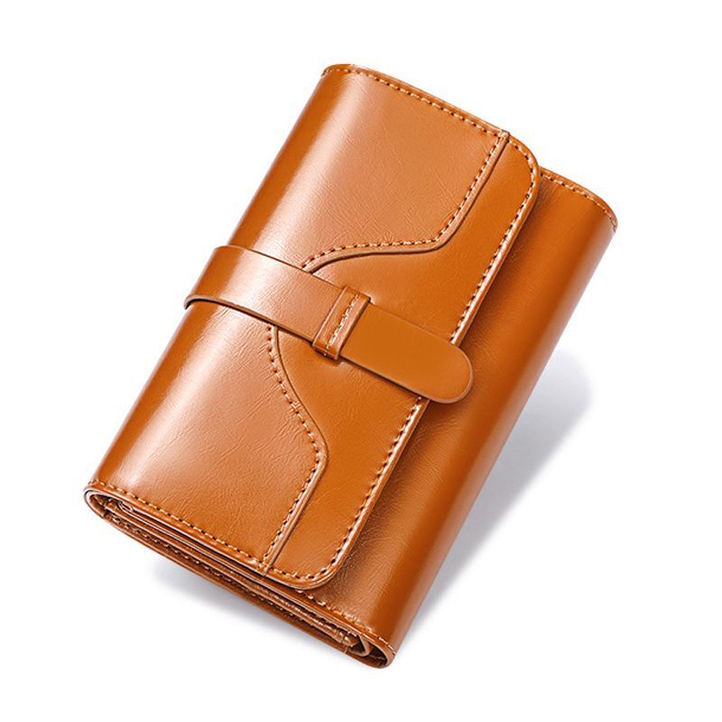 Genuine Leather Wallets Short Clutch Purse 3 Fold Card Coin Bag RFID 9*3*14 CM