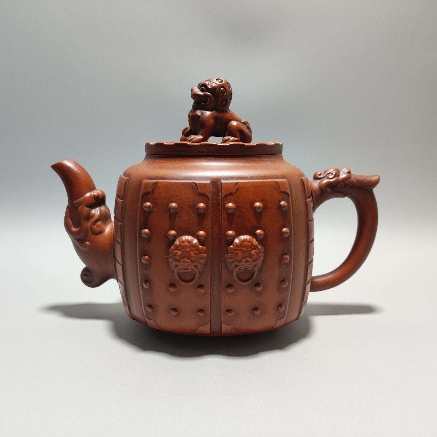 Chinese Yixing Purple Clay Teapot Zisha Ceramic Carving Lion Tea Set Collection