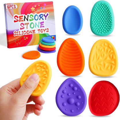Sensory Worry Stones Fidget Toys for Adults Kids 6 Pack Textured Sensory Stones