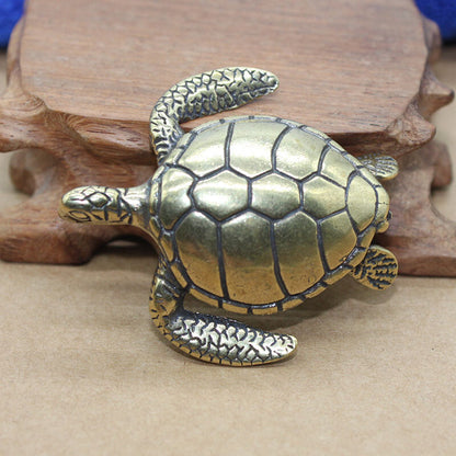 Chinese Brass Sea Turtle Figurine Statue Animal Toys Keychains Home Decoration