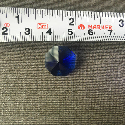 30Pc 14MM Blue Glass Octagon Crystal Beads Chandelier Part DIY Lamp Prism 2Holes
