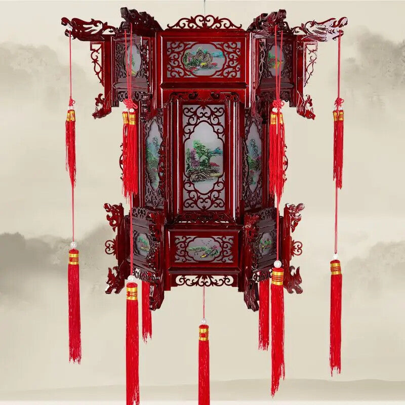 Palace Lantern Carved Wooden Chinese Lantern Balcony Red Outdoor Decoracion