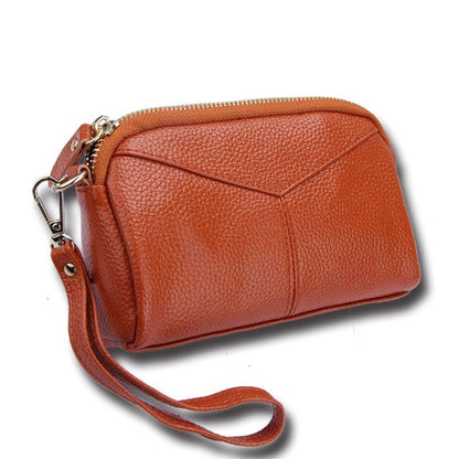Casual Clutch Bag Genuine Cow Leather Wristlets Handbag Woman Wallet Soft Zipper