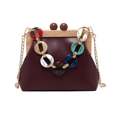 Shoulder Bag Synthetic Handbag Vintage Clip Clutch Acrylic Purse Chain Crossbody