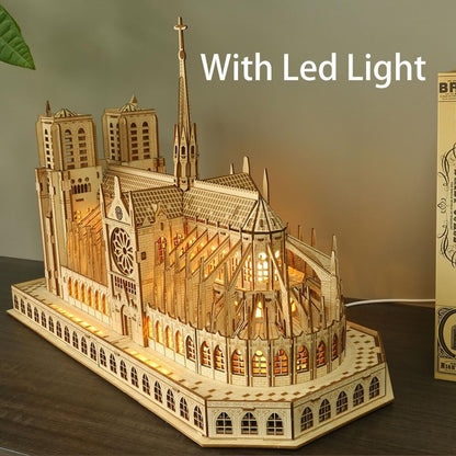 Wooden Puzzle Notre Dame de Paris Model with Led Light 266 Pieces Gift for Kids