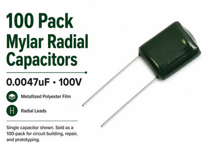 100 Pack Mylar Radial Capacitor 10% 100 Volt 0.0047 µF
