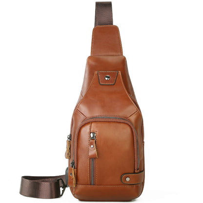 Real Cow Leather Casual Sling Bag Vintage Genuine Leather Crossbody Bag for Men