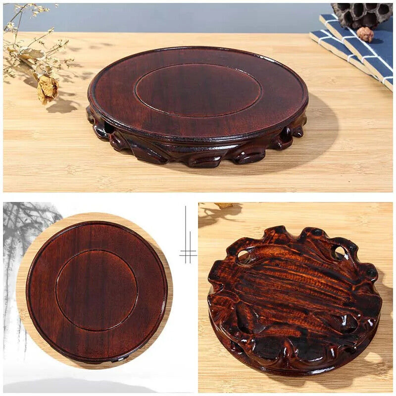 Chinese Style 10-16cm Wood Carving Round Base for Vase Teapot Statue Flowerpot