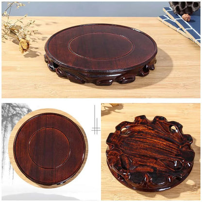 Chinese Style 10-16cm Wood Carving Round Base for Vase Teapot Statue Flowerpot