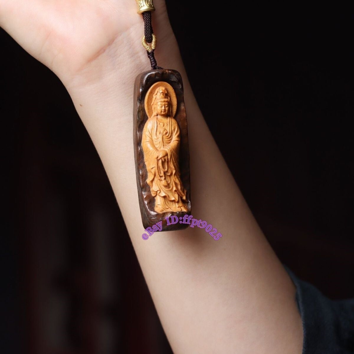 Grade A Natural Wood Carving Guanyin Rulaifo Buddha Couple 2pcs Blessing Pendant
