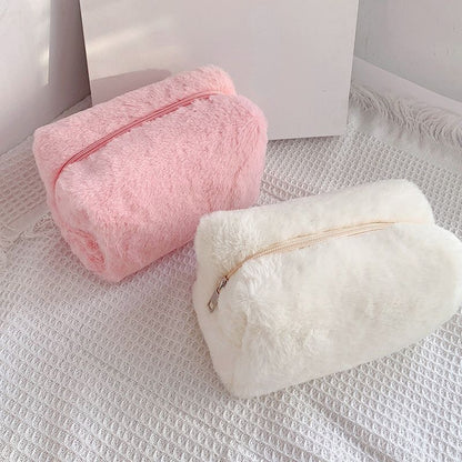 Travel Makeup Pouch Holder Plush Cosmetic Bag Student School Large Storage Purse
