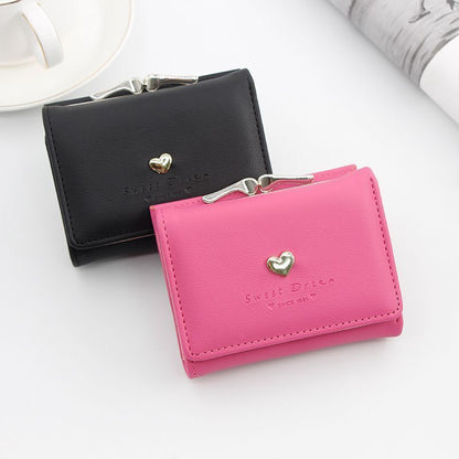 Small Wallet Loving Heart Short Wallet Card Holder Coin Purse Clutch Bags Hasp