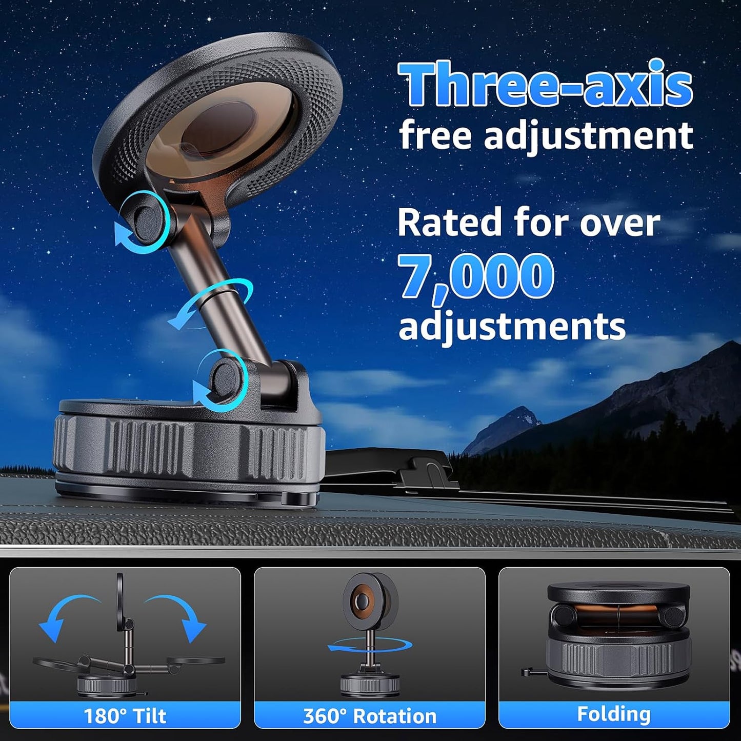 Upgraded Vacuum Magnetic Phone Holder for Car,360° Adjustable Suction Cup Phone