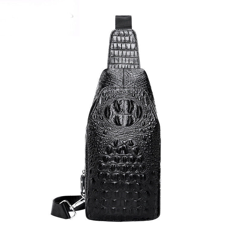 Sling Backpack Men's Genuine Leather Crocodile Crossbody Bag Chest Bag Sling Bag
