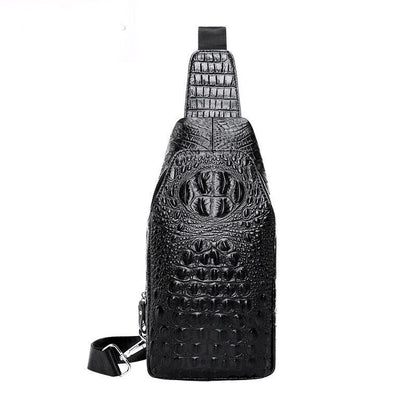 Sling Backpack Men's Genuine Leather Crocodile Crossbody Bag Chest Bag Sling Bag
