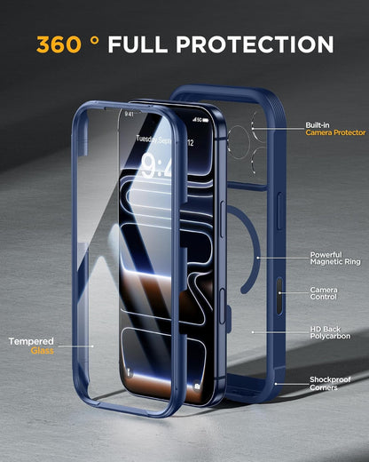 for Iphone 17 Pro Max Case 6.9" Full-Body Phone Case with Built-In Glass Screen