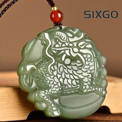 Natural Hetian Jade Qilin Pendant Round Green Jade Wealth Lucky Amulet