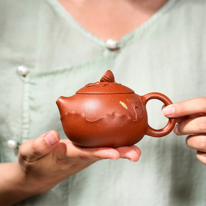 Chinese Original Ore Yixing Zisha Tea Pot Marked Handmade Lotus Embossed Pot New