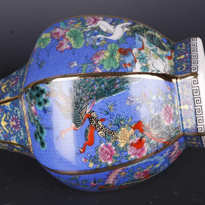 10 "Chinese Exquisite Celadon Qing Qianlong Gilded Golden Peacock Vase