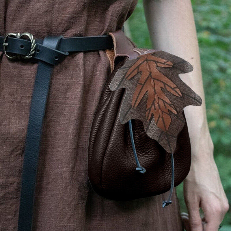 Retro Medieval PU Leather Drawstring Waist Bag Coin Tobacco Wallet Cosplay Props