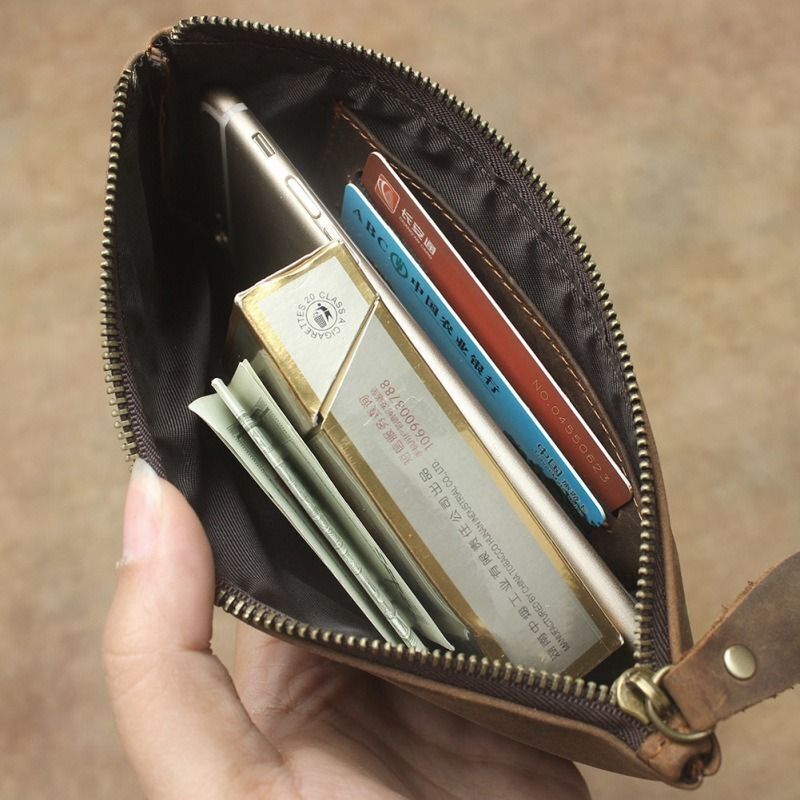 Wallet Genuine Leather Phone Bag Long Retro Ultra-Thin Leather Clutch Solid 1PC