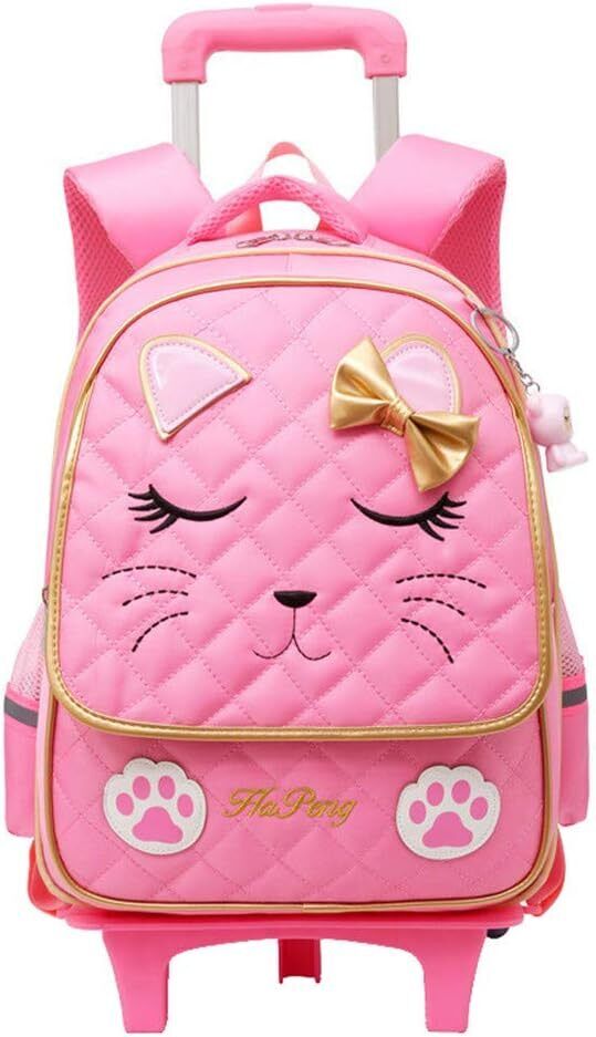 MITOWERMI Cute Rolling Backpack for Girls Trolley School Bags 2 Wheels Pink