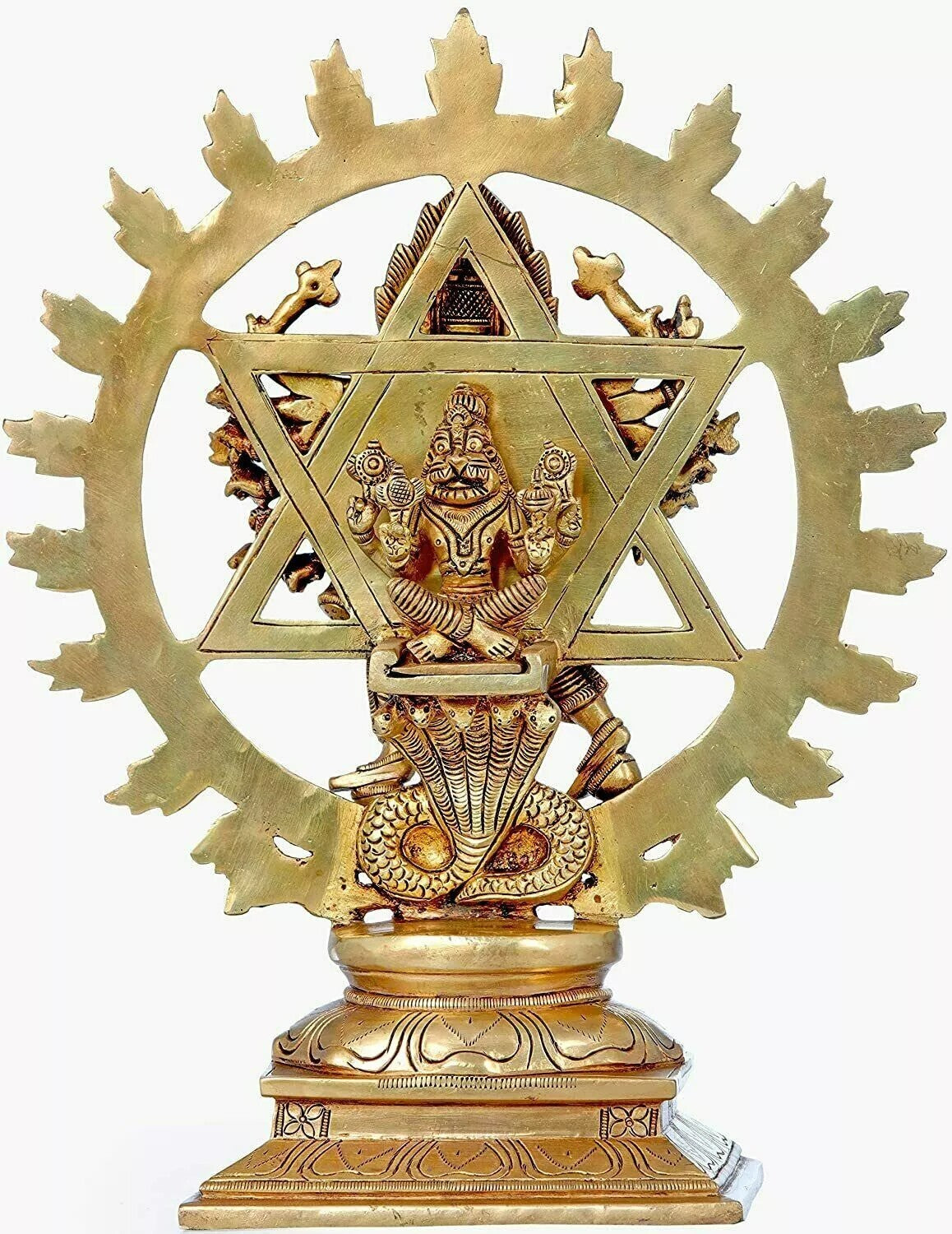 Hindu God Brass Lord Vishnu As Sudarshan & Narsimha Other Side Idol Figurines