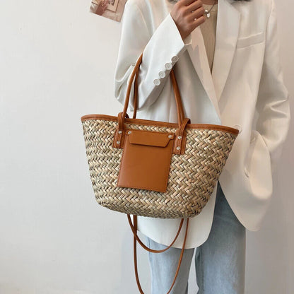 Summer Handmade Bags Women Straw Bags Woven Handle Handbags Bags Shoulder Bag