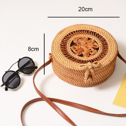 Straw Bag Round Woven Handmade Summer Polyester Crossbody Shoulder Bag Polyester