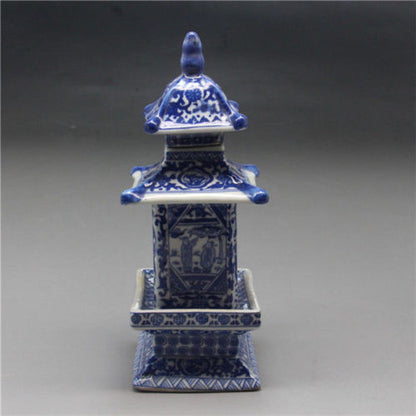 Collect Antique Chinese Blue and White Porcelain Layered Tower Vases Decor
