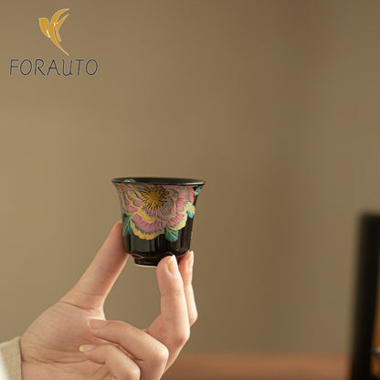 Cloisonné Peony Teacup Master Cup Ceramic Tea Set Exquisite Gongge Tasting Cup -