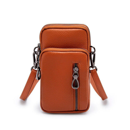 Leather Mobile Phone Bag Multi Zippers Adjustable Strap Shoulder Crossbody Bag
