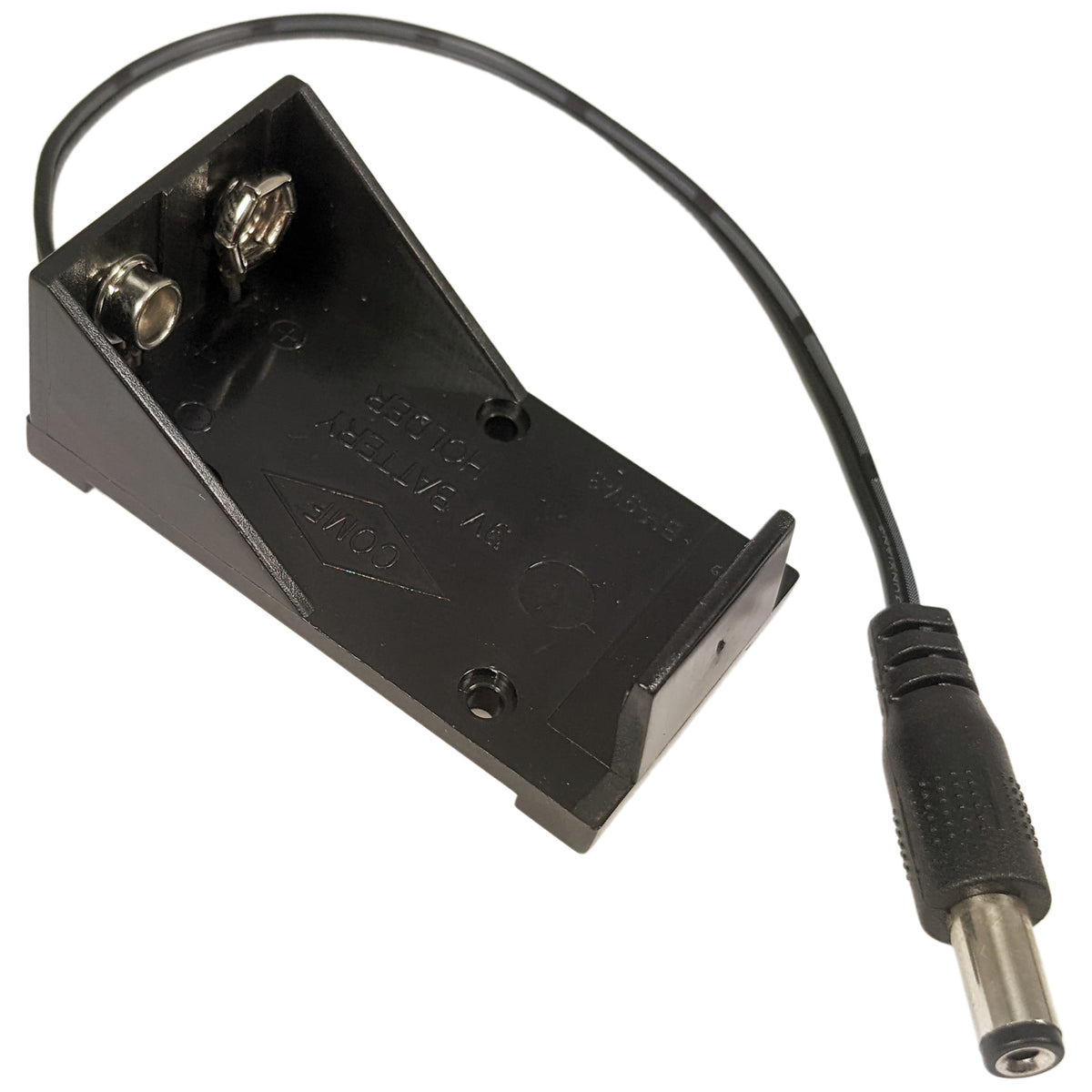 9V Battery Holder w\ 2.1mm Barrel Connector, Plastic Case (2.12"x1.18"x0.81")