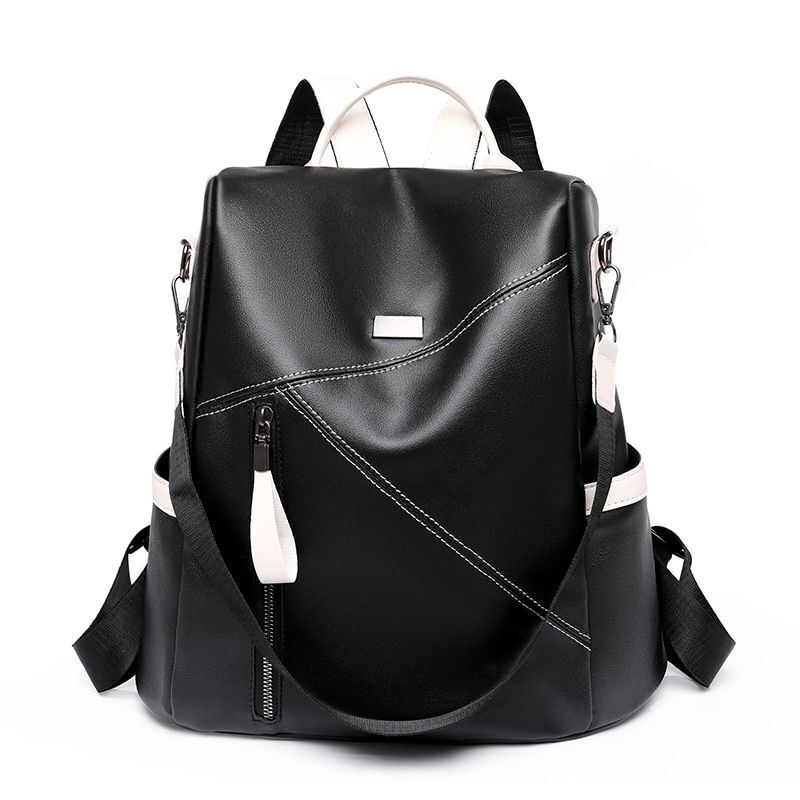 Backpack Leather Travel Bag Convertible Shoulder Black Red 31*33*14 CM Red/Blue