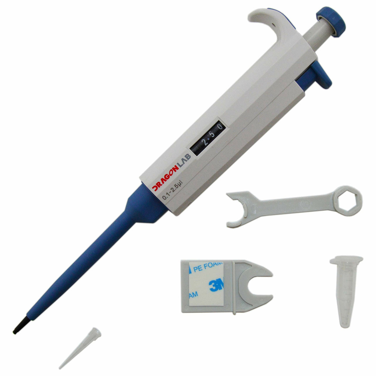 DragonLab 0.1-2.5µl TopPette Single Channel Adjustable Volume Mechanical Pipette