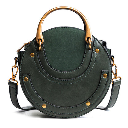 Circular Scrub Womens Ladies Leather Bags Small Round Lady Shoulder Bags Handbag
