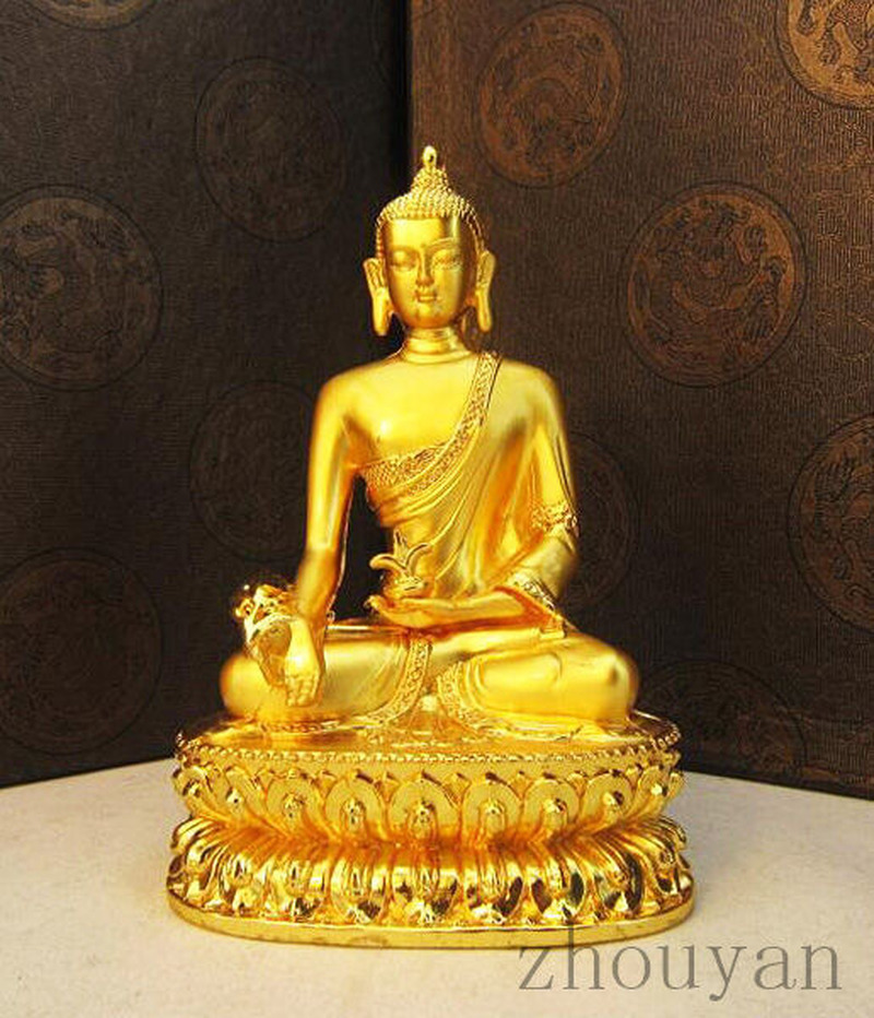 POWER OF HEALING! BLESSED TIBETAN BUDDHA GOLD GILT STATUE : MEDICINE BUDDHA