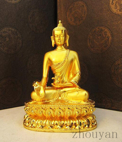 POWER OF HEALING! BLESSED TIBETAN BUDDHA GOLD GILT STATUE : MEDICINE BUDDHA