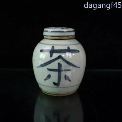 Chinese Old Porcelain Cracked Glaze Open Blue and White Tea Pattern Lid Jar