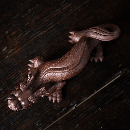 8.2" China Yixing Zisha Pottery Purple Clay Mythical Creatures Dragon Tea Pet