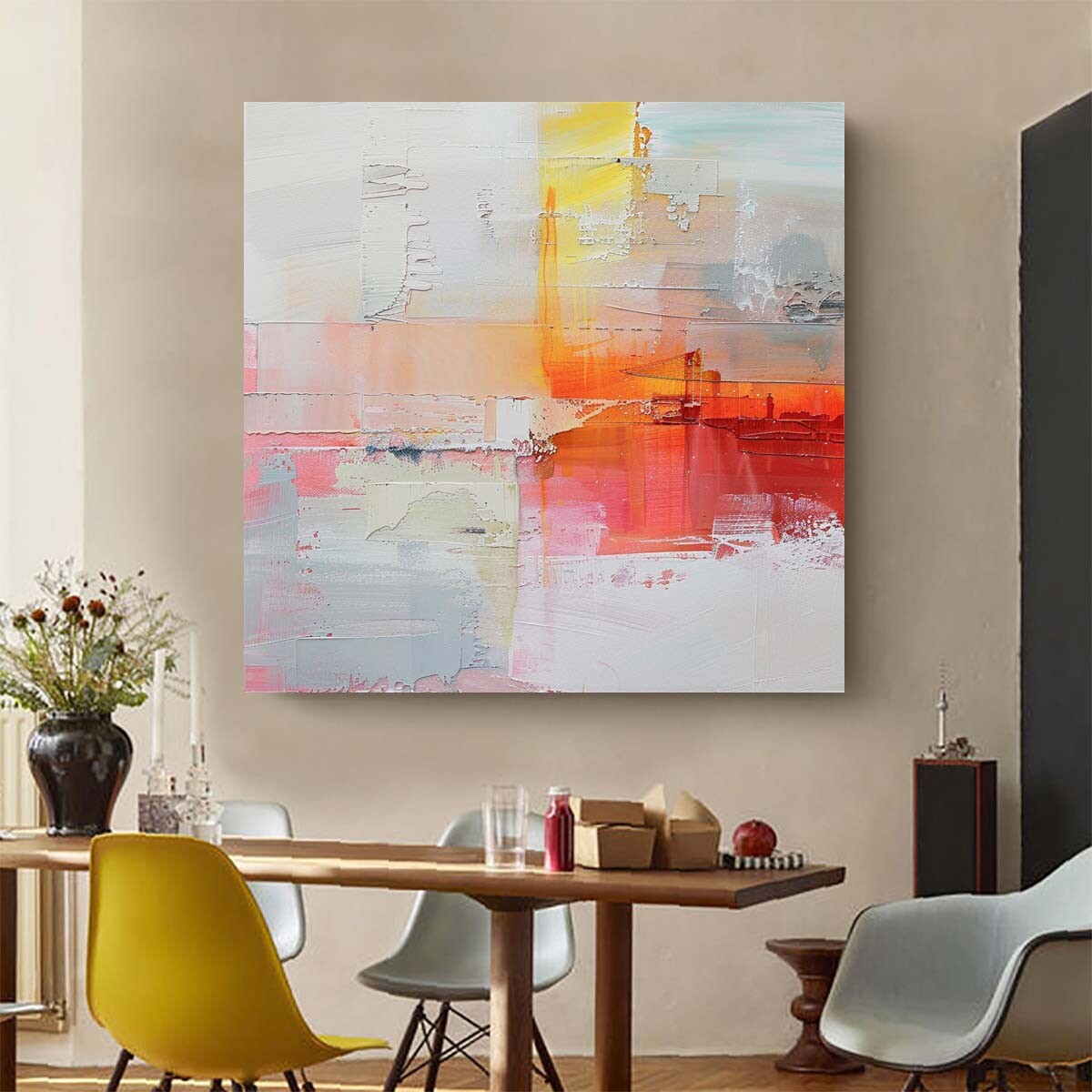 Wall Art pink Oil Painting Hand Painted Decorative Modern Abstract yellow