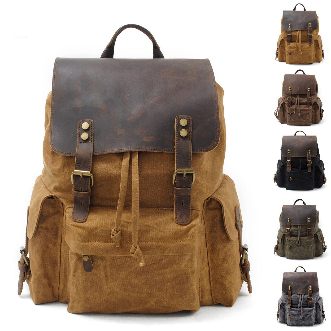 Water Resisant Vintage Waxed Canvas Backpack Hiking Travel Bag 15" Laptop Bag